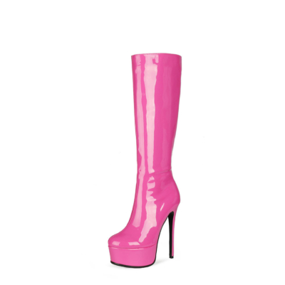 Patent Leather Party Stiletto Platform Knee High Boots Dresses Zipper Pleaser Booties