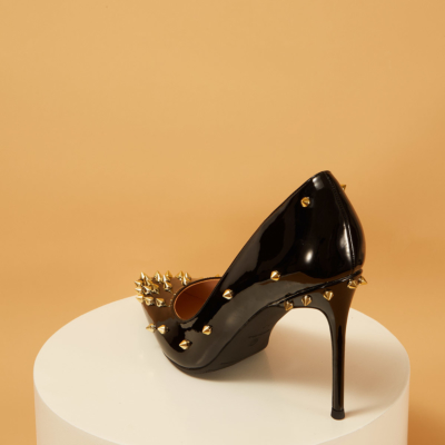 Patent Leather Pointy Toe Studded Stilettos Pumps