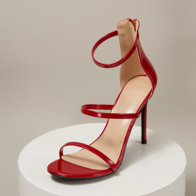 Up2step Red Patent Leather Triple Strap Open Toe Dancing Heeled Sandals