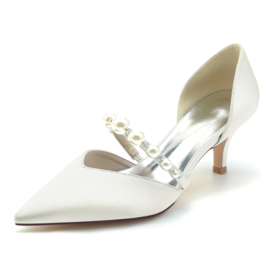 Ivory Pearl Embellished Low Heels D'orsay Pumps Shoes For Wedding