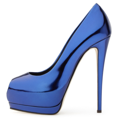 Blue Peep Toe Platform Pumps with Stiletto Heels Dresses Shoes