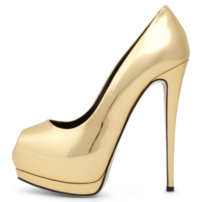 Gold Peep Toe Platform Pumps with Stiletto Heels Dresses Shoes