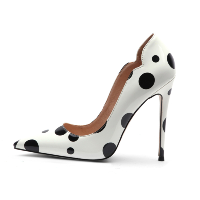 White Polka Dot Stiletto Pumps 4 inch Heels Shoes with Pointed Toe