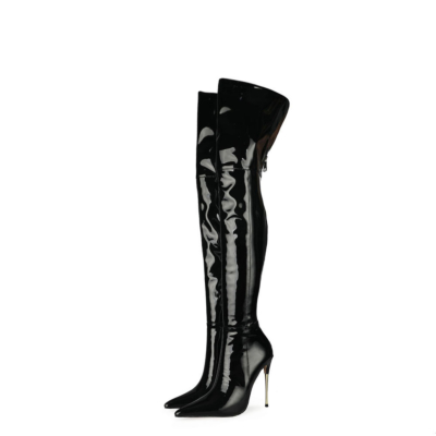 Pull On Over The Knee Boots Pointed Toe Dance Thigh High Boots 5 inches Heels