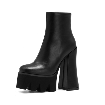 Punk Chunky Heeled Platform Zipper Ankle Boots for Winter