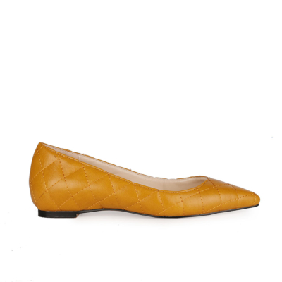 Yellow Quilted Pointed Toe Flat Pumps Ballet Shoes for Work