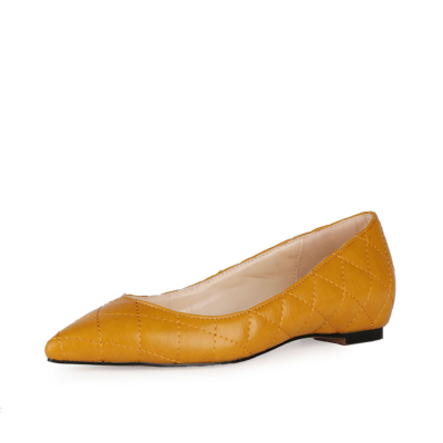 Yellow Office Quilted Pointed Toe Flat Pumps Slip On Ballet Shoes for Work