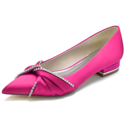Magenta Satin Jewelled Knot Pumps Flats Shoes For Party