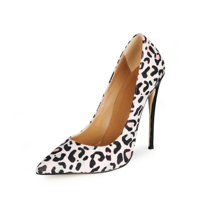 Pink Cheetah Stiletto Pumps Pointed Toe 12cm Heels Work Shoes