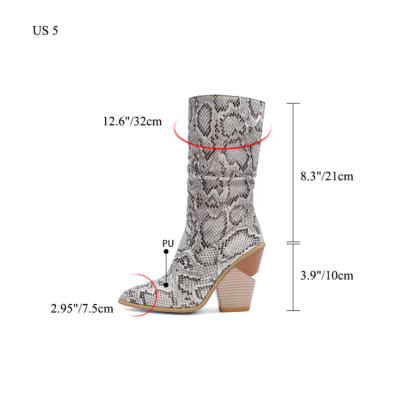 Sexy Python Embossed Heeled Slouch Booties Knee High Boots