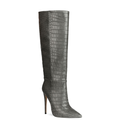 Up2step Sexy Woman Croc-Printed Stiletto Heel Knee High Boots