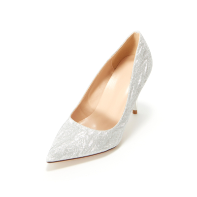 Silver Glitter Crystal Wedding Pumps High Heel Shoes Dress Sequin Heels