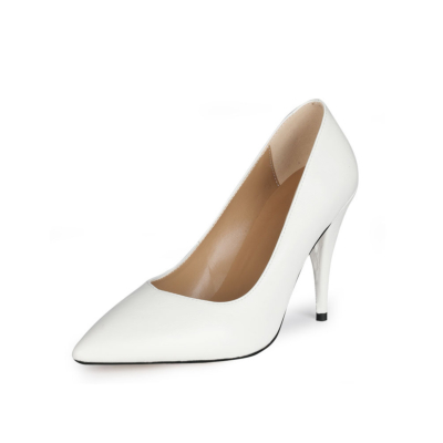 White Slip-on 4 inch Heels Work Shoes Pointed Toe 2022 Spring Stiletto Pumps
