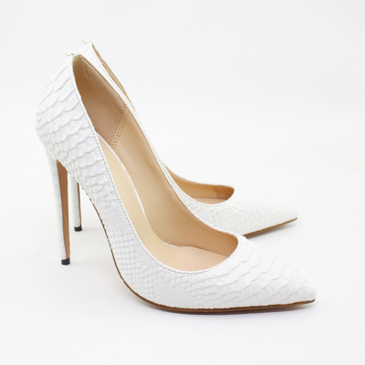 White Snakeskin Prints Stiletto High Heel Pumps Pointed Toe Party Shoes