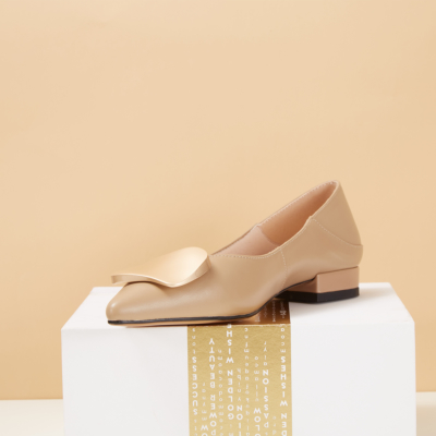 Nude Soft Leather Buckled Flat Shoes for Work
