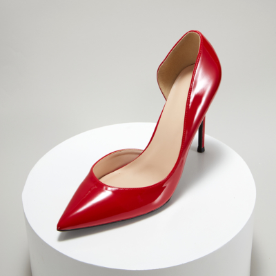 Red Patent Leather Pointed Toe D'orsay Stiletto Heels Pumps