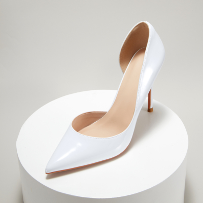White Patent Leather Pointed Toe D'orsay Stiletto Heels Pumps