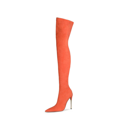Orange Stretch Long Boot Elastic Over The Knee Thigh High Boots 5