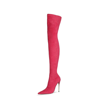 Fuchsia Stretch Long Boot Elastic Over The Knee Thigh High Boots 120 mm Heels