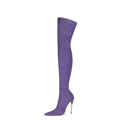Purple Stretch Long Boot Elastic Over The Knee Thigh High Boots 5 inches Heels