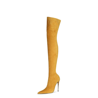Yellow Stretch Long Boot Elastic Over The Knee Thigh High Boots 5 inches Heels