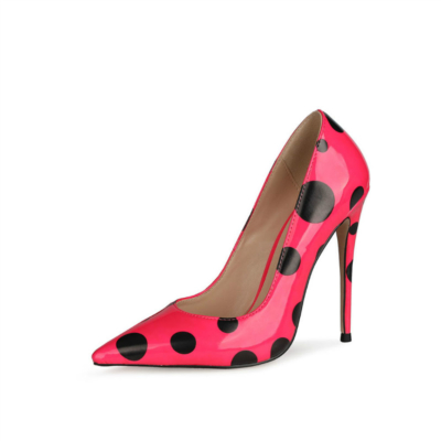Fuchsia Polka Dot Pumps Heels Patent Leather Stiletto Shoes For Outgoing