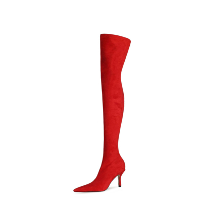 Suede Elastic Over The Knee Boots with Pointed Toe