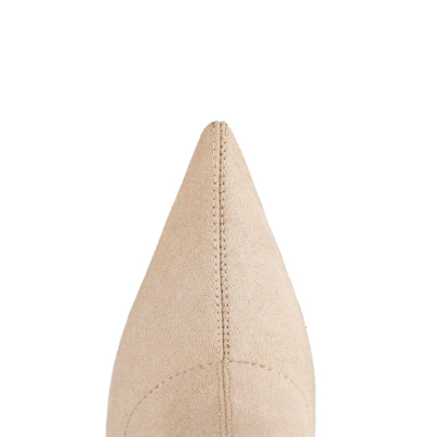 Beige Suede Elastic Over The Knee Boots with Pointed Toe
