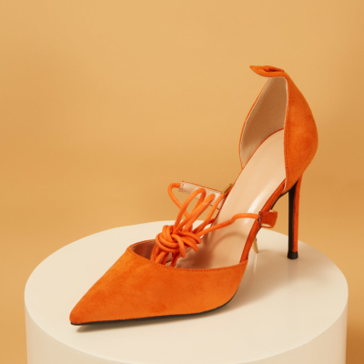Satin Lace-up D'orsay Pointy Toe Heeled Wedding Pumps for | Up2Step