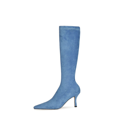 Suede Plain Elastic Pointed Toe Knee High Boots