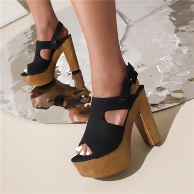 Black Cut Out Slingback Sandals Chunky Platform Heels Dress Shoes
