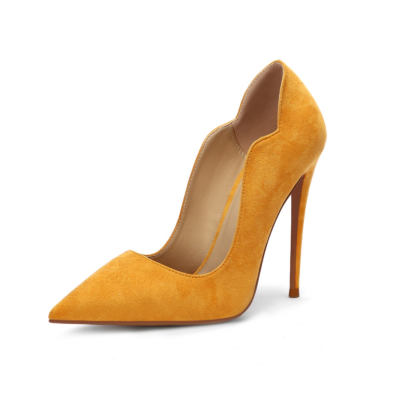 Women's Yellow Suede Pointed Toe Stiletto Heels Pumps