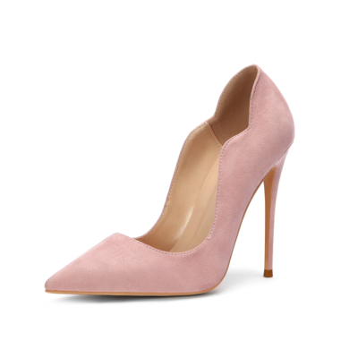 Women's Pink Suede Pointed Toe Stiletto Heels Pumps