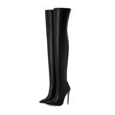 Black Pointed Toe Stilettos Elastic Long Boot Thigh High Boots