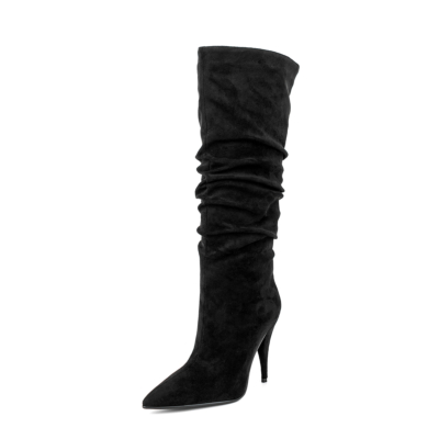 Women's Black Suede Pointed Toe Slouch Boots 4
