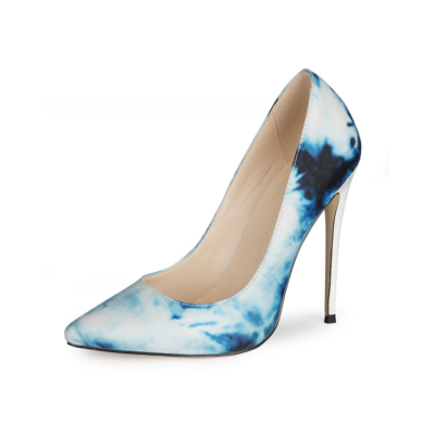 Blue Watercolor Shoes 5 inch Heels Pumps Closed Toe Heels for Work