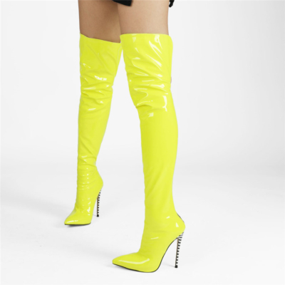 Winter Neon High Heel Boots Stiletto Thigh High Boots With Back Zipper
