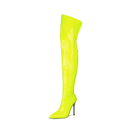 Winter Neon High Heel Boots Stiletto Thigh High Boots With Back Zipper
