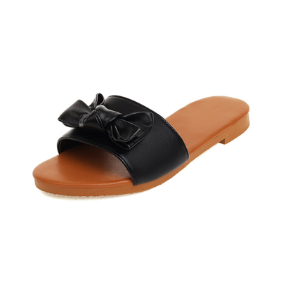 Black Comfortable Slide Sandals Flats Beach Sandal with Bow