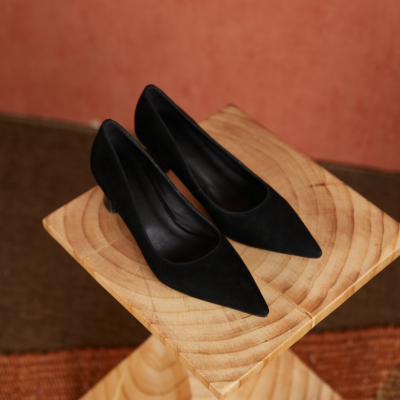 Black Suede Women's Comfy Work Pumps Low Heel Spring Shoes