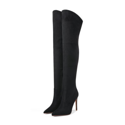 Black Women's Dress Pull-on Boots Stretch Over-The-Knee Boots