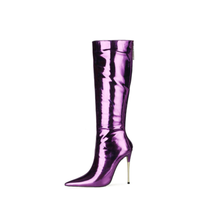 Purple Dress Tall Boots 5