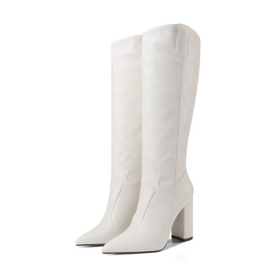 White Womens Wide Calf Cowboy Boots Knee High Boot