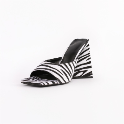 Zebra Print Heeled Slide Sandals Block Heels Mule Sandal